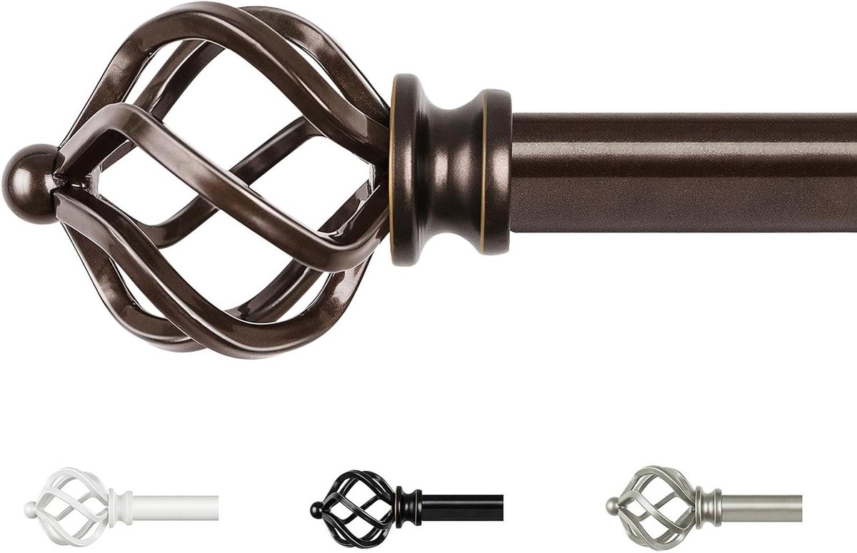 Gordijnroede Metaal - Uitschuifbare Roede - Raamdecoratie Ophangen - Twist Cage Eindstukken - 80-148 cm - Brons