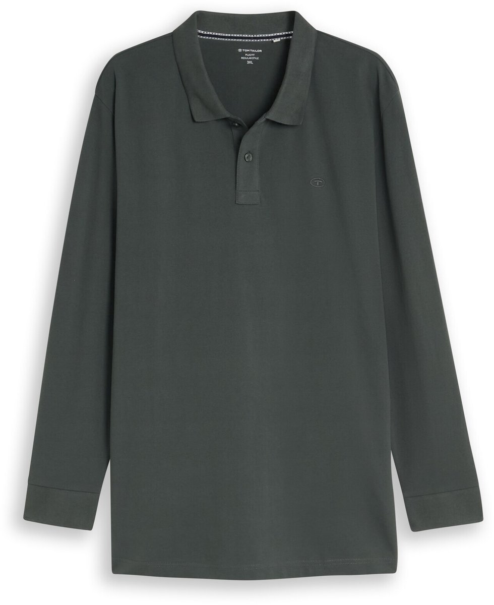 Tom Tailor - Plus Size - Piqué-poloshirt met lange mouwen - Maat 3XL - Darkest Olive