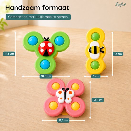 Leefico Fidget Spinners Baby met Zuignap - Badspeelgoed Baby - Sensorisch Speelgoed - Set van 3 Stuks van Leefico — afbeelding 4