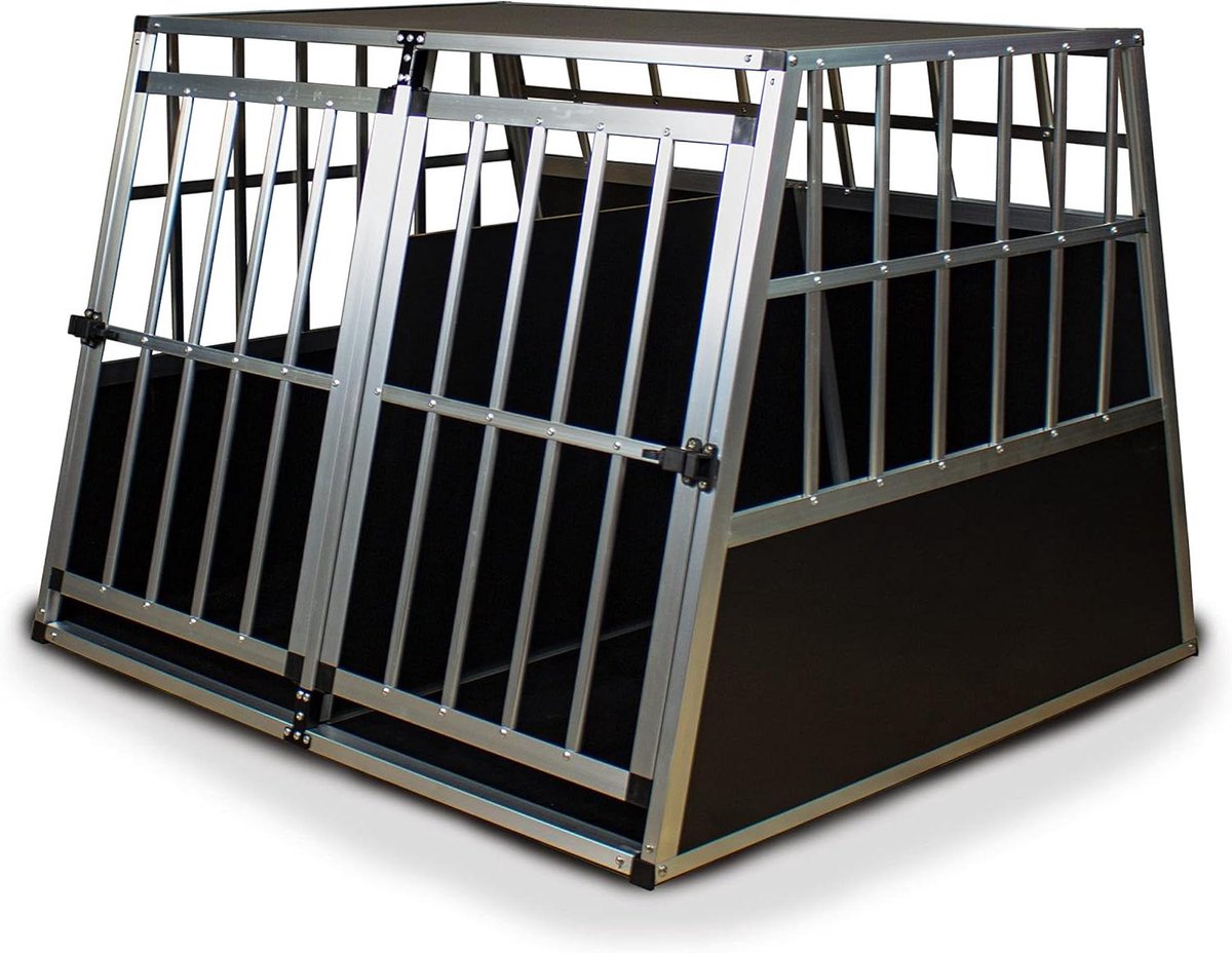 Hondentransportbox XL - Reisbox Kooi - Veilig Reizen Auto - Lichtgewicht Aluminium - 96x90x70.5 cm - Zilver Zwart