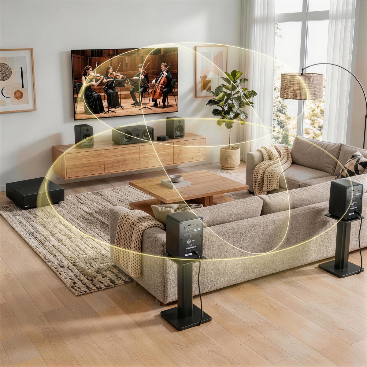 COVREO Home cinema-set 5.1 zwart, draadloos met Dolby Atmos en WiSA