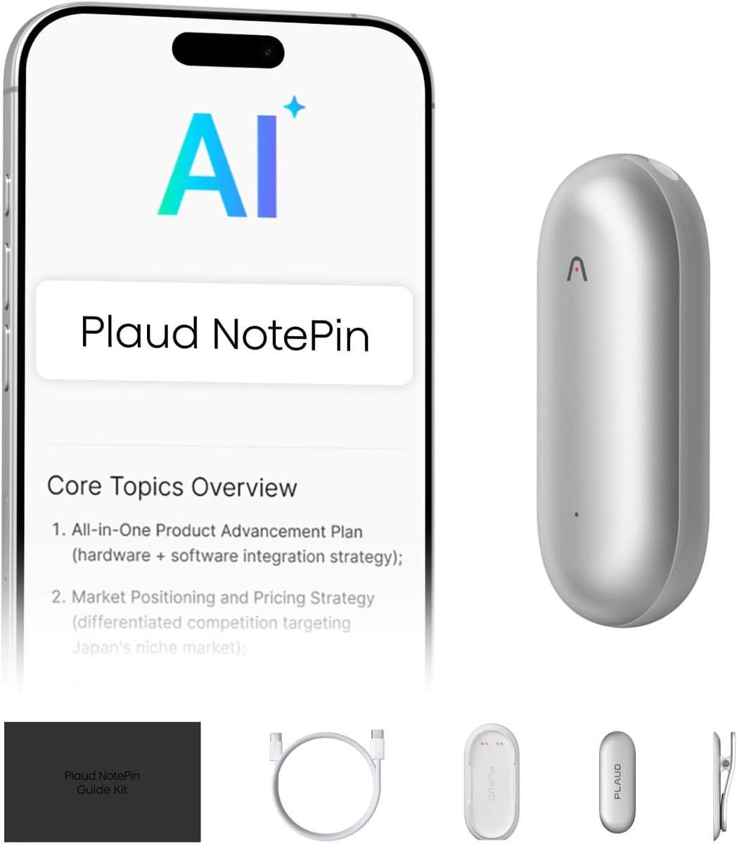 Afluisterapparatuur - Lunar Zilver - AI-Spraakrecorder met 64GB Opslag - Draagbaar Notitieapparaat voor Professionals en Teams