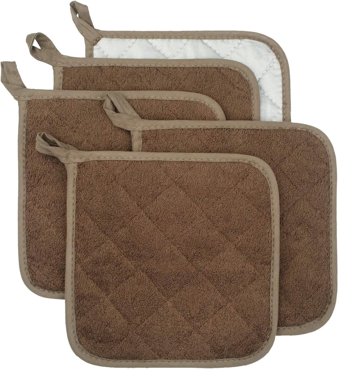 Pannenlap Set - Bruin - 18 x 18 cm - 100% Katoen met Hittebestendige Voering - Voor Koken en Bakken