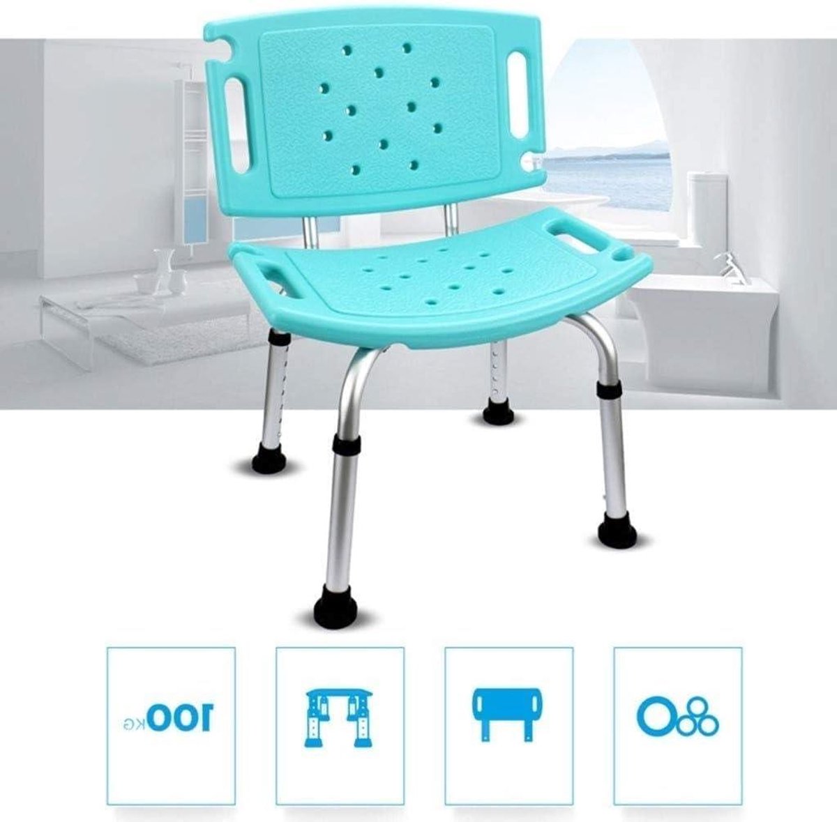 Douchestoel - Badstoel Ouderen - Veilig Douchen - Ergonomisch Ontwerp - Verstelbaar 68-83 cm - Blauw