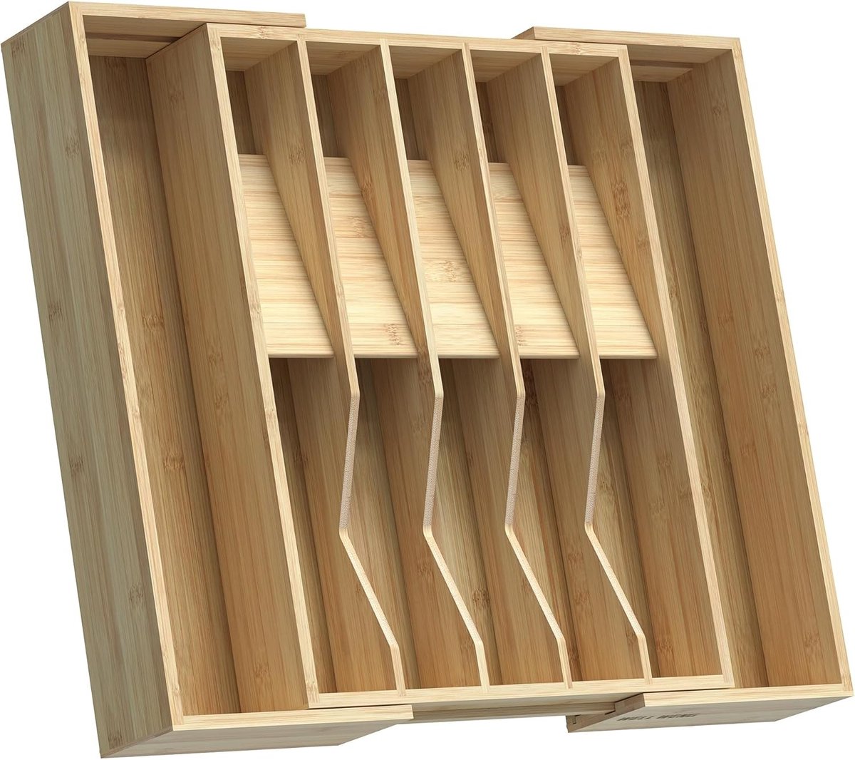 Bestekbak voor 114 delen - Natuurlijke houtnerf - 42,5 x 32,8 x 6,5 cm - Bamboe Uittrekbare Organizer - Voor Keukenlades
