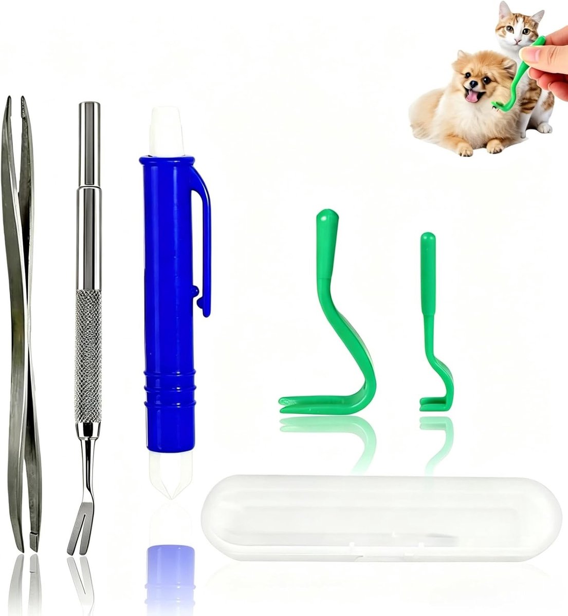 Set van 5 Teken Verwijderaars met Opbergdoos, Veilig en Eenvoudig voor Honden, Katten en Huisdieren
