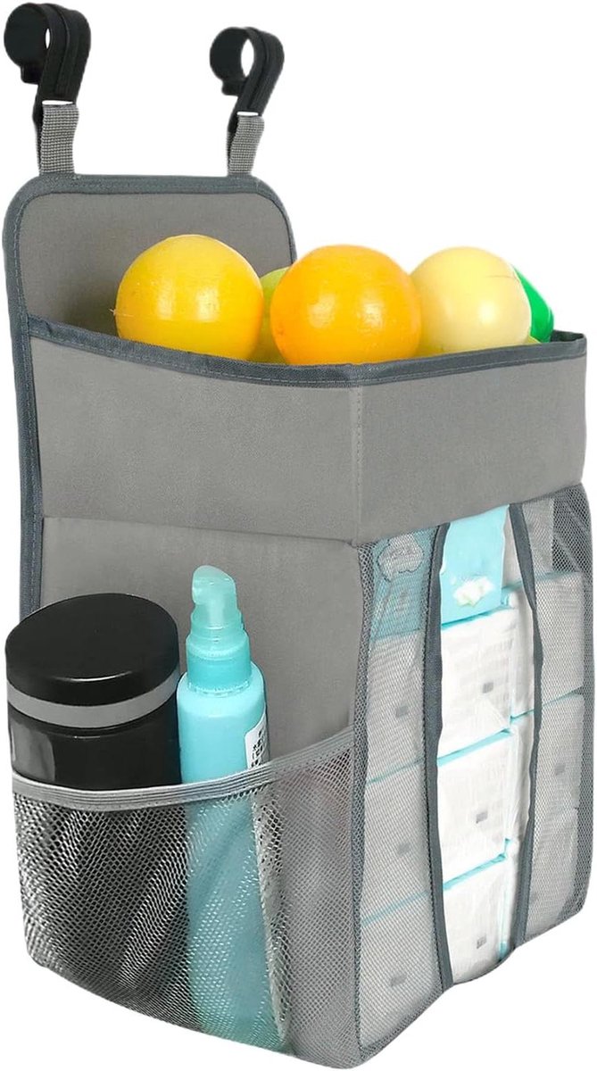 Luier Organizer - Nappy Opbergtas - Babyverzorging Organiseren - Hangbaar en Ruimtebesparend - 27.5 x 20 x 51 cm - Grijs