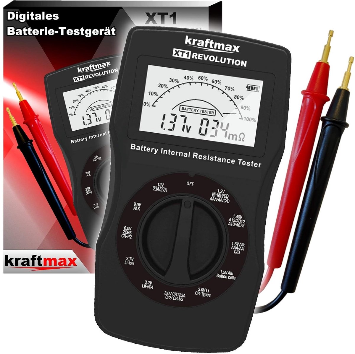 Batterijtester - Zwart - Universeel - Professioneel Accutestapparaat met LCD en Interne Weerstandsmeter - Voor Diverse Batterijen