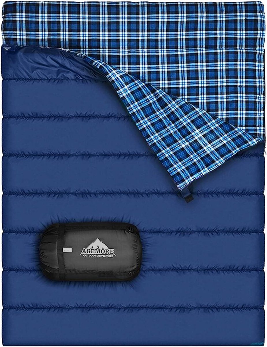 Dubbele Slaapzak - Blauw - Queen Size - Waterdichte Katoenen Flanel Slaapzak voor 2 Personen