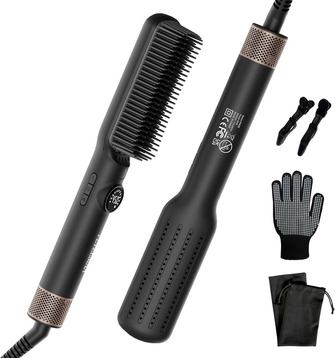 Keramische Stijlborstel - Zwart - 350 x 90 mm - Negatieve Ionentechnologie met 7 Temperatuurinstellingen - Voor Snelle en Effectieve Haarstyling