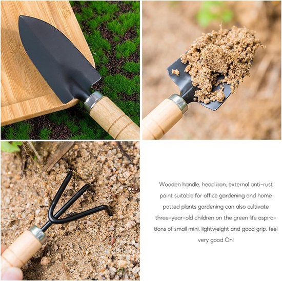 6-delige Mini Tuingereedschap Set voor Binnen en Buiten - Handgereedschap met Houten Handvat — afbeelding 3