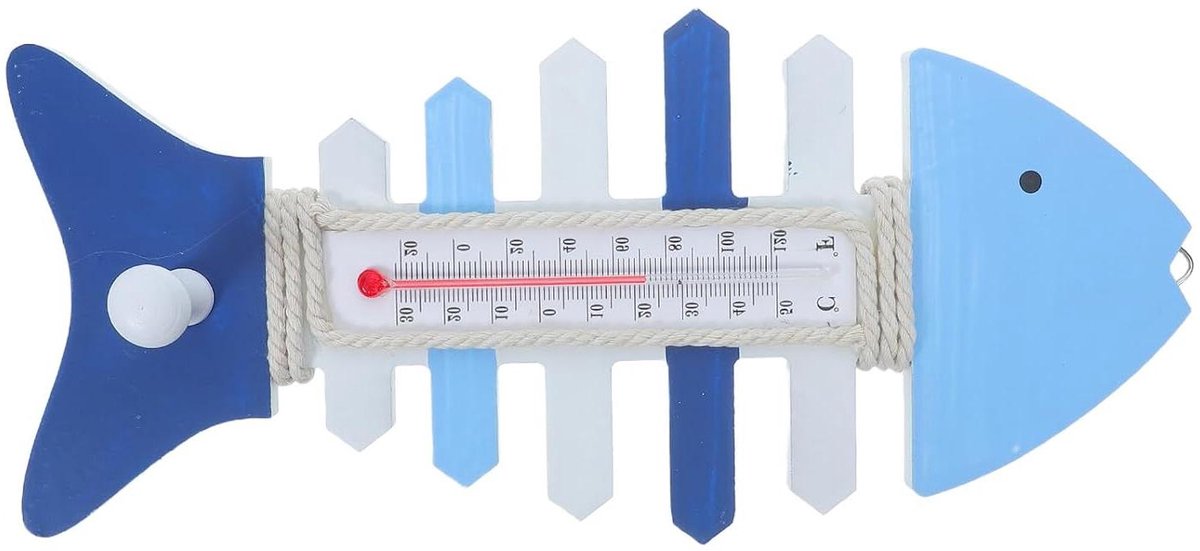 Houten Wandthermometer - Visdecoratie - Temperatuur Meten - Visgraat Design - 28 cm - Multicolor