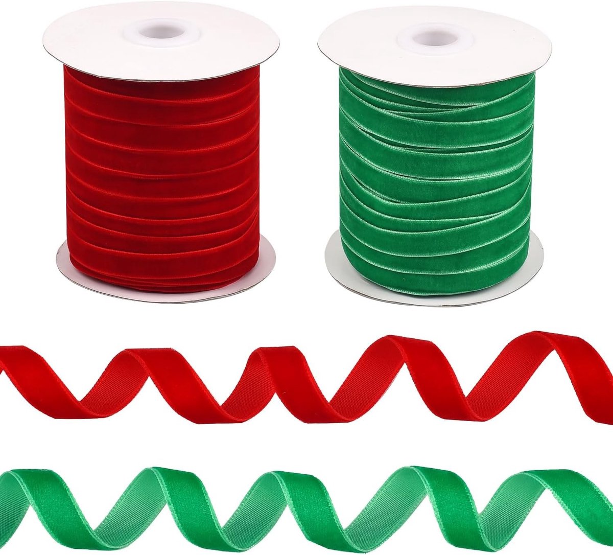 2 Rollen Kerstvelourslint in Rood en Groen - Vintage Lint voor Kerstkransen, Cadeaus en Feestdecoraties