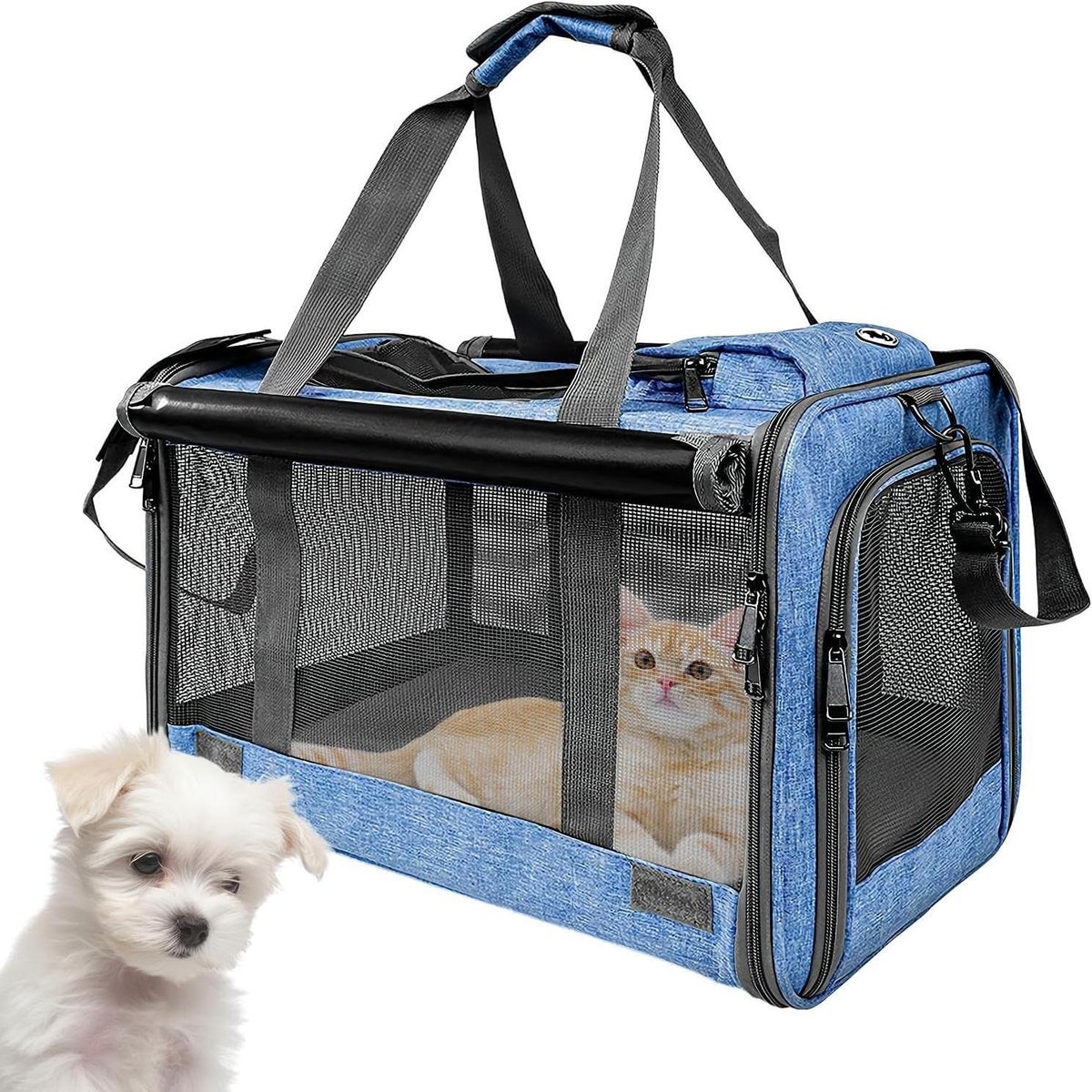 Reismand Huisdieren - Draagbare Tas - Veilige Reizen - Ademend Mesh Ontwerp - 46x30x30 cm - Blauw
