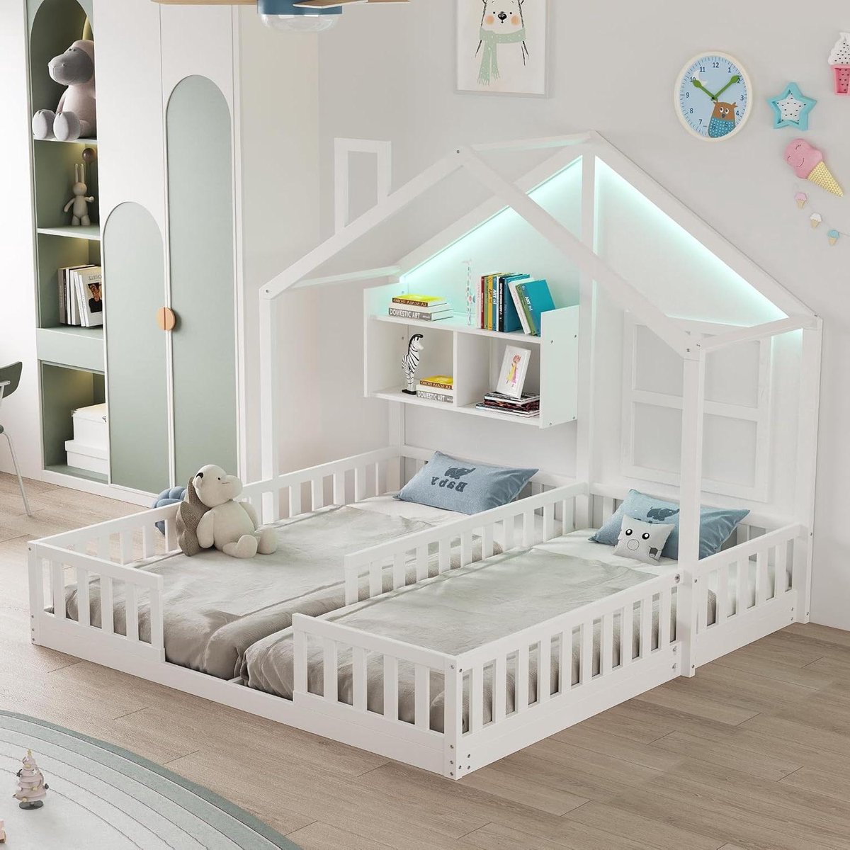 Kinderbed Huisdesign - Tweepersoonsbed Kind - Veilig Slapen - Met Ledverlichting - 90x200 cm - Wit