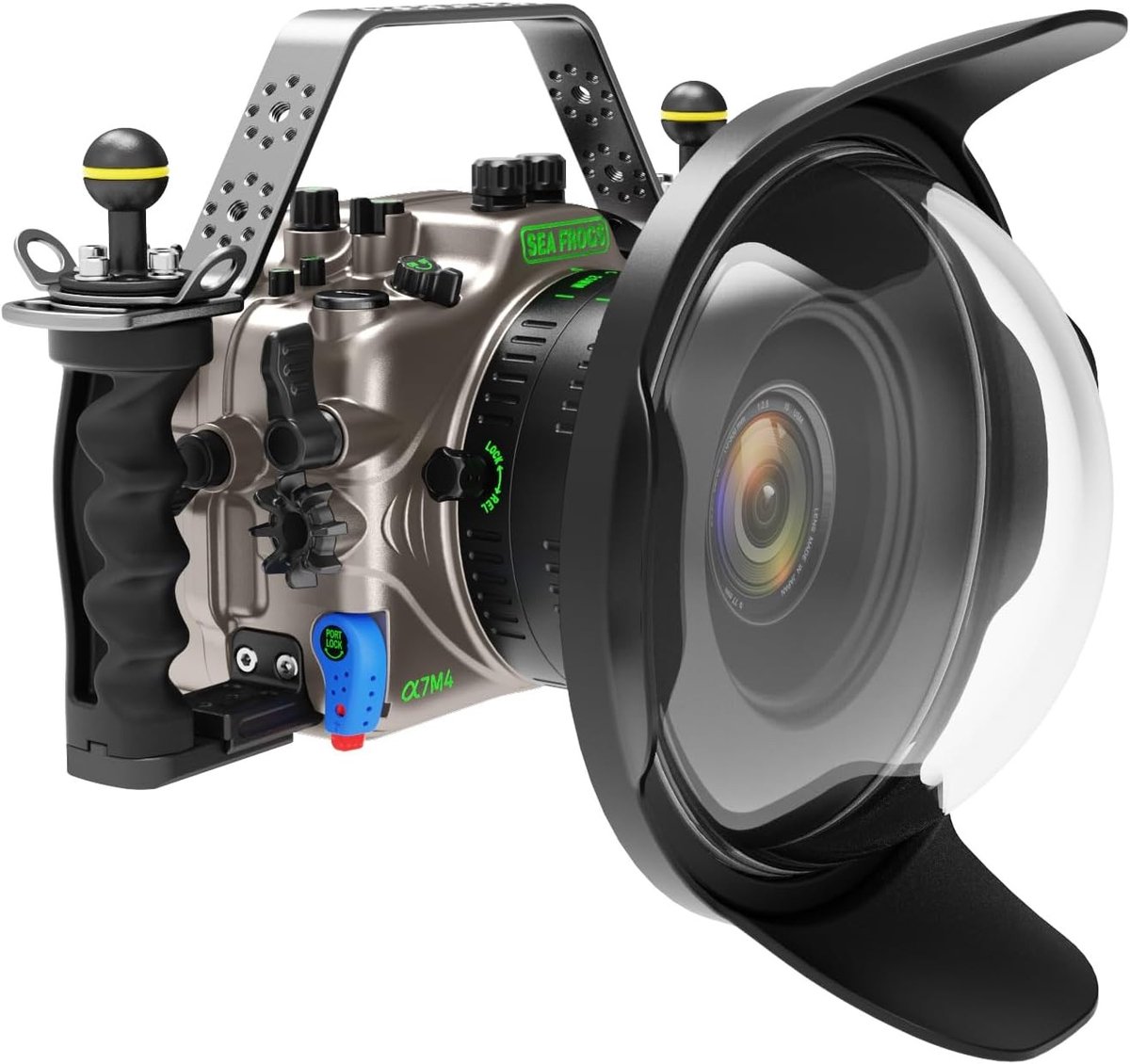 Aluminium Onderwatercamera Behuizing voor A7IV Camera met 180mm Glazen Groothoek Dome Port - Duiken, Fotografie, Waterdicht