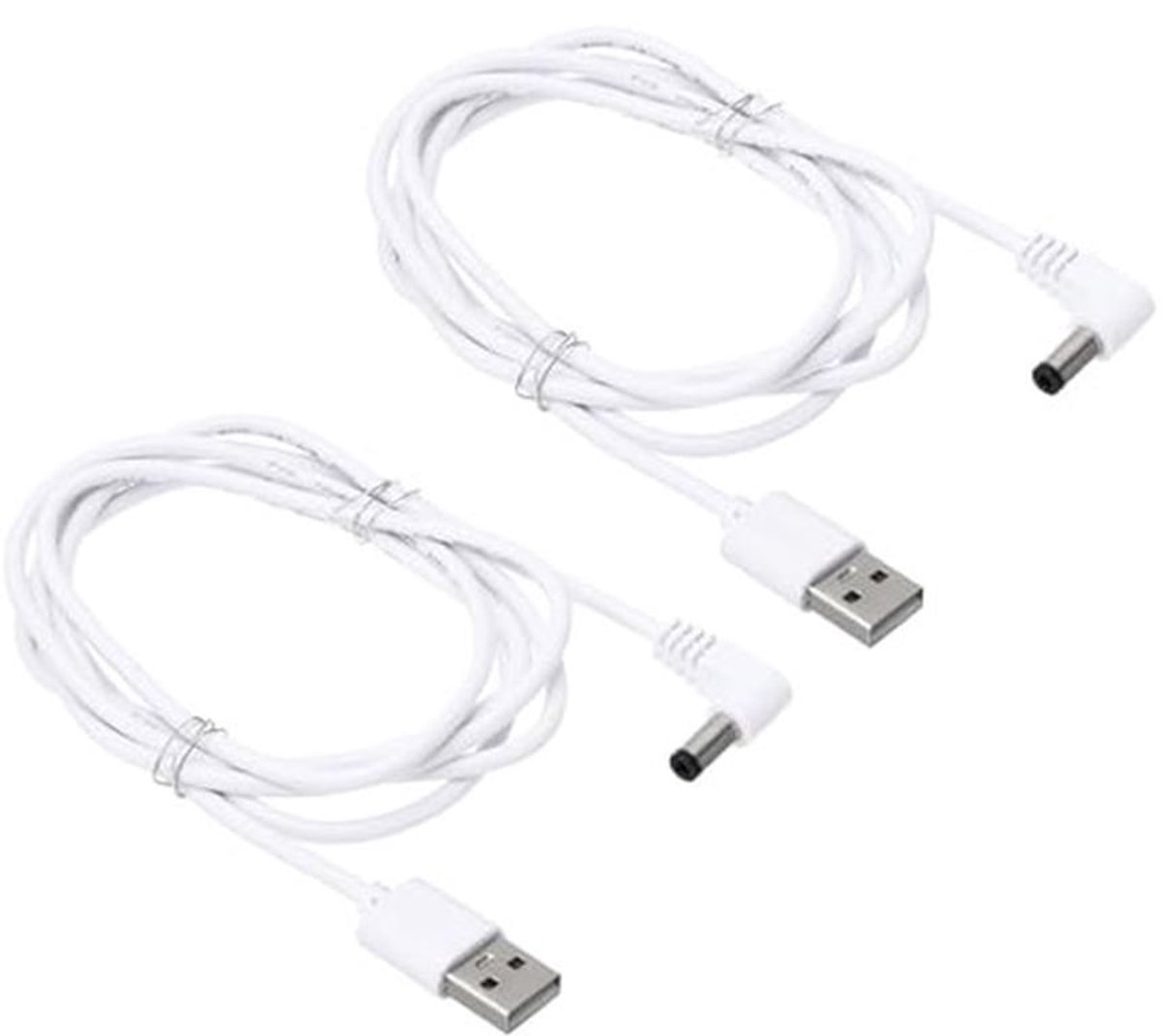 5 voeten USB naar DC 5.5 x 2.1 mm stroomkabel barrel jack. 2 stuks adapter oplaadkabel aansluiting voor lichtventilatoren. luidsprekers. tafellamp. wit