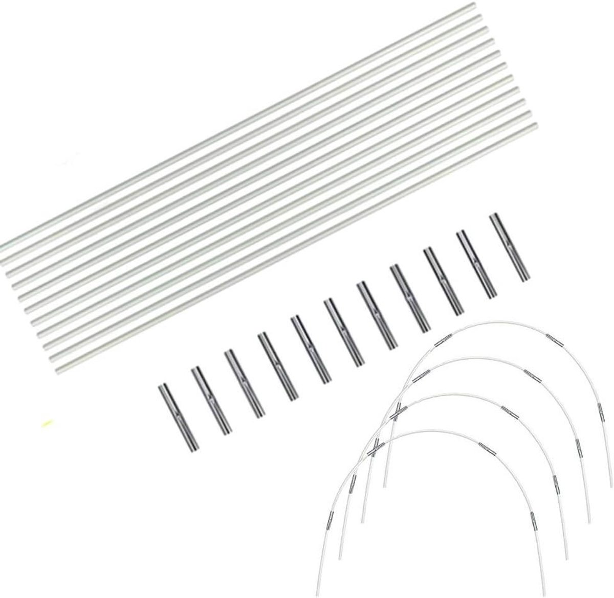 Glasvezel Tuinhoepels Kit - Kas Tunnel Hoepels - Planten Beschermen - Flexibel Roestvrij Materiaal - 20 Stuks - Wit Zilver