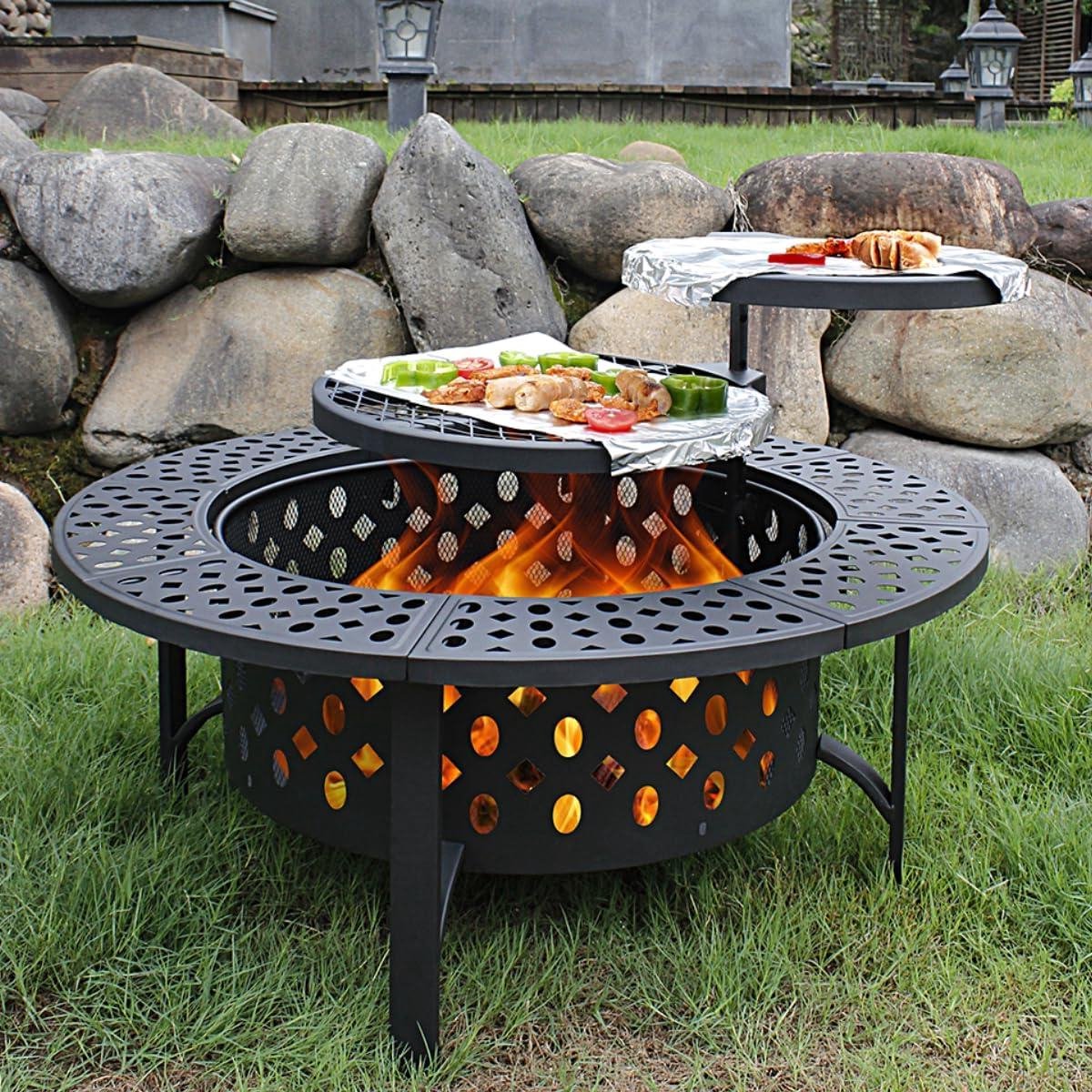 Metalen Vuurplaats - Buitenhaard Terras - Bijeenkomsten Organiseren - 3-in-1 Ontwerp - 92 cm - Zwart
