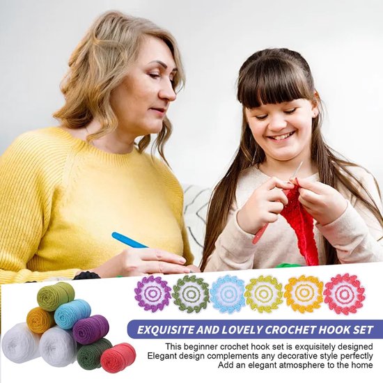 Complete haakset voor beginners - 6-delige set met instructies, rond onderzetters, ideaal voor volwassenen en kinderen, perfect als cadeau en voor creatieve projecten. — afbeelding 5