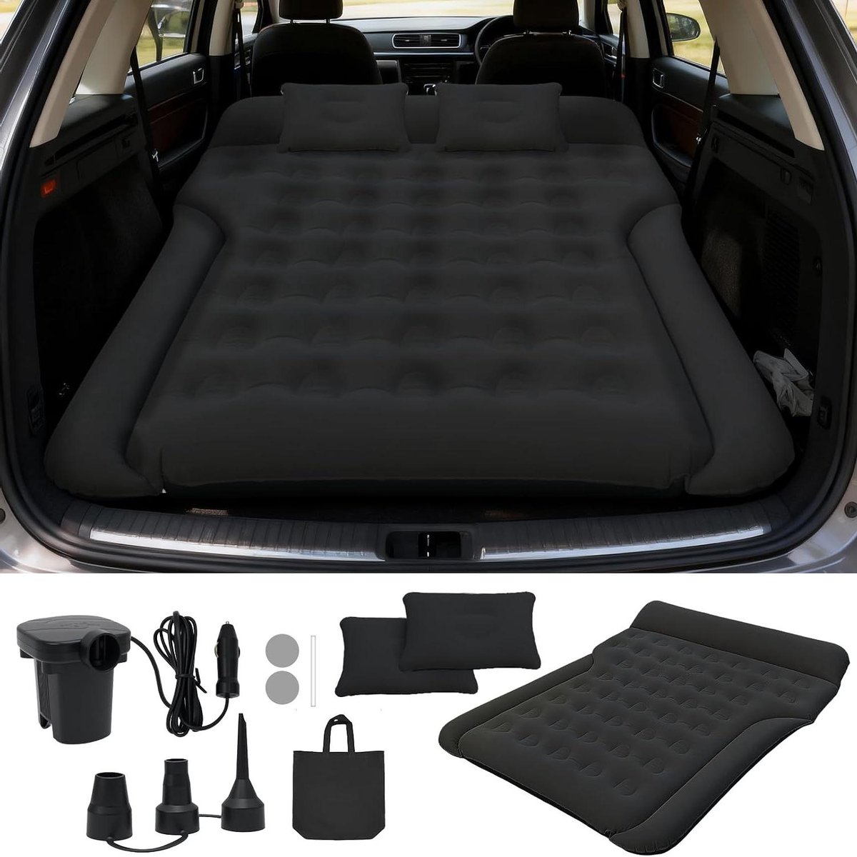 Opblaasbaar Automatras - Luchtbed Auto - Kamperen en Reizen - Snel Opblazen - 180x144x25cm - Zwart