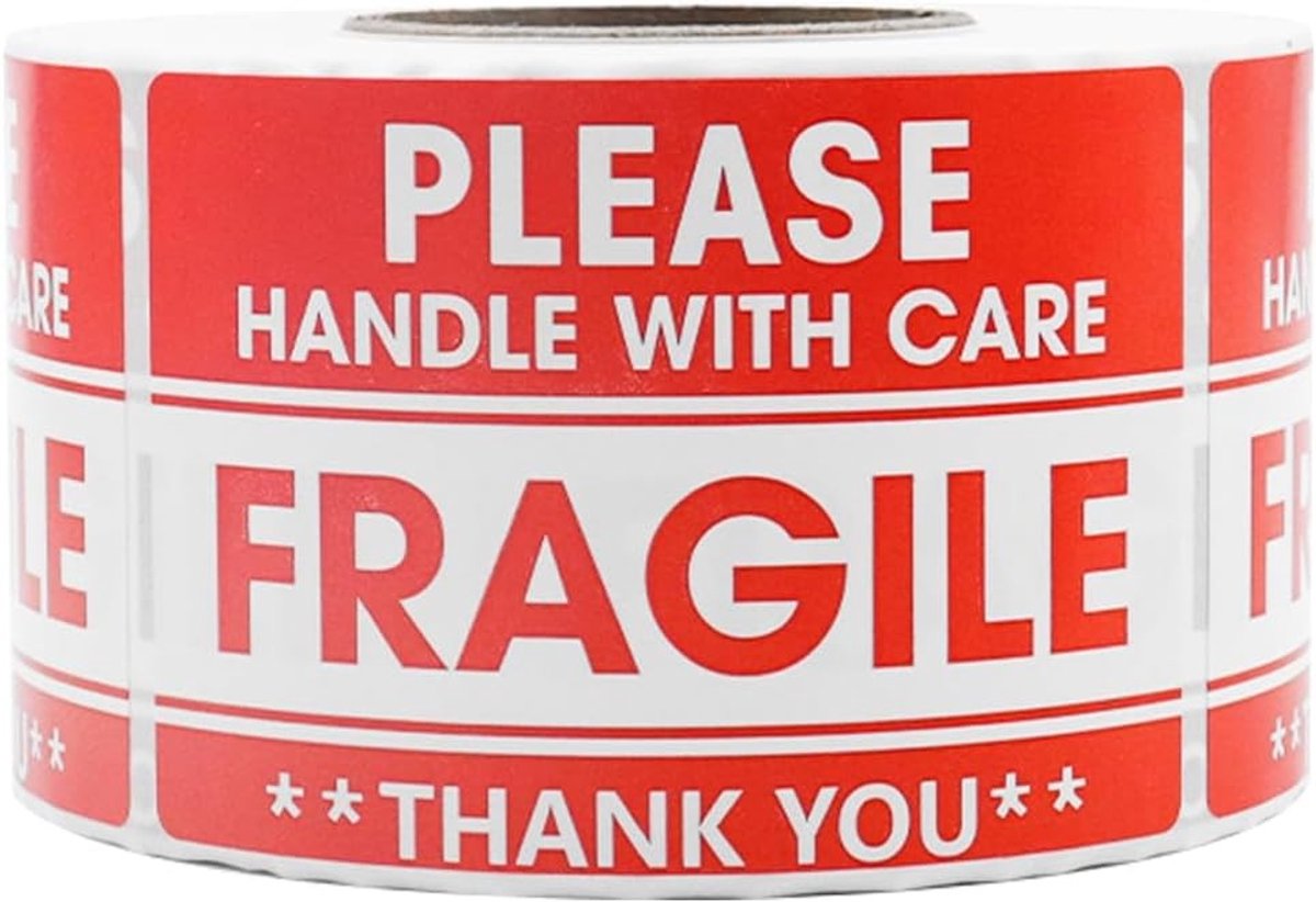 500 Fragile Stickers voor Koffers - Handle with Care Stickers voor Veilig Vervoer en Bescherming (50.8 x 76.2mm)
