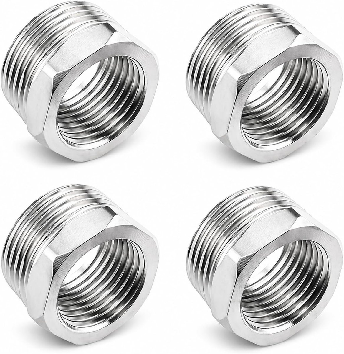 Reducer 3/4 inch naar 1/2 inch adapter set van 4, roestvrijstalen schroefverbindingen voor pijpen en industrie