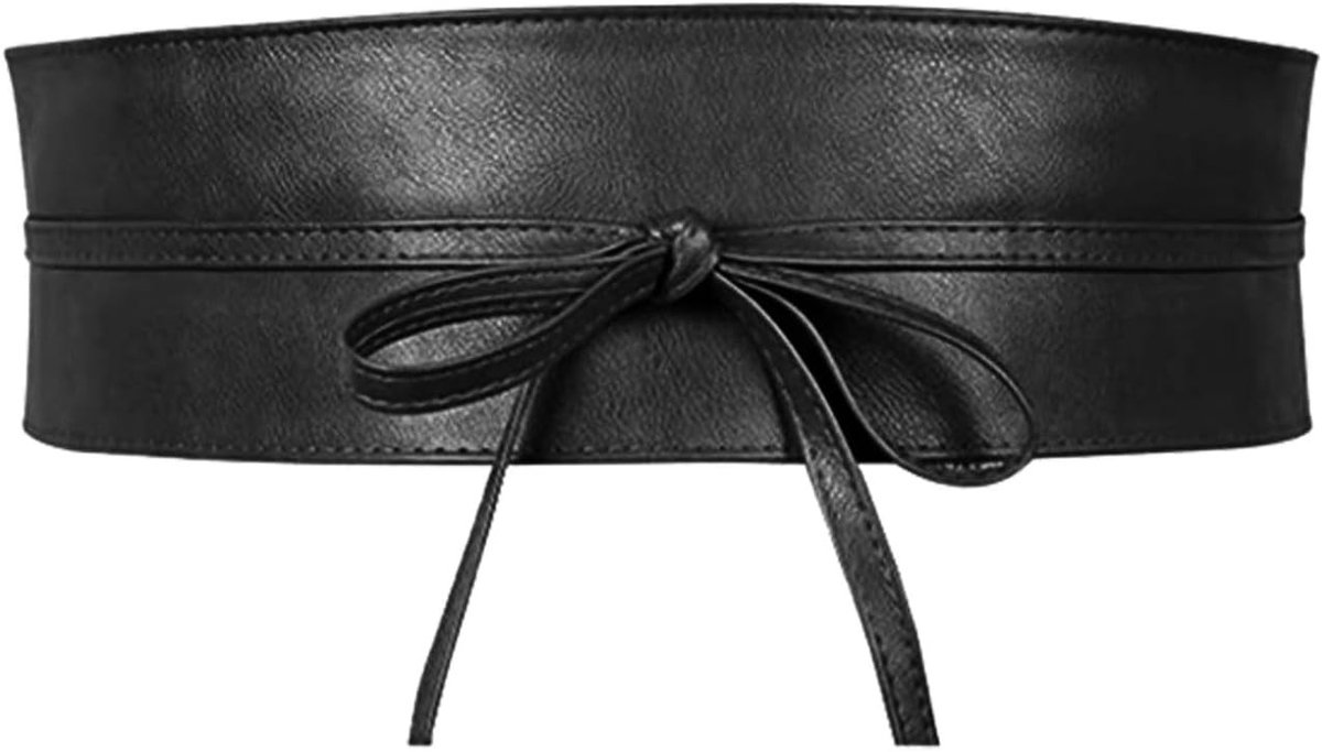 Dames Tailleband van Faux Leer, Verstelbare Wrap Riem met Strik, Ideaal voor Jurken en Casual Outfits, Zwart