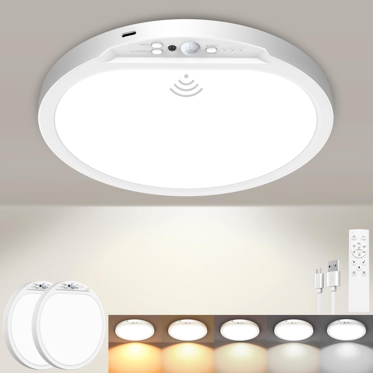 Omgoods - Draadloze Plafondlamp met Bewegingsmelder en Afstandsbediening