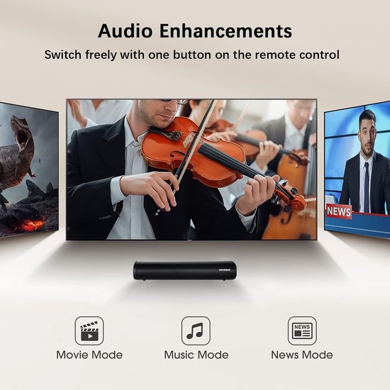 Soundbar voor TV - Kleine speaker - Thuisbioscoop - 3 EQ Modi - 50 cm - Zwart — afbeelding 4