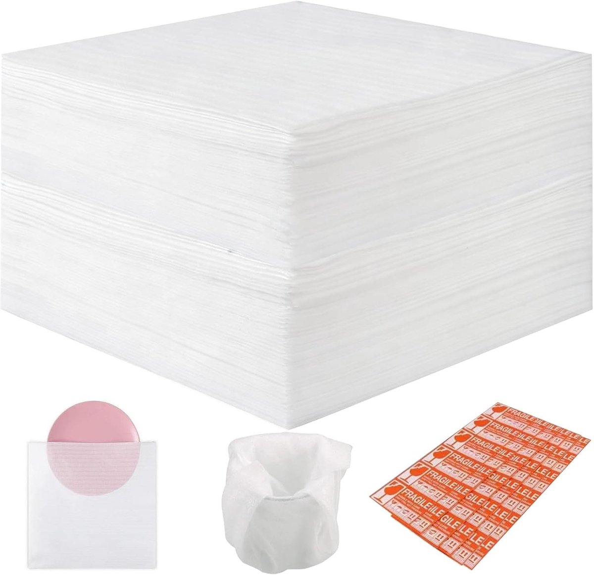 Schuimstof Bubbelvellen - Beschermend Verpakkingsmateriaal - Breekbare Spullen Verpakken - Inclusief Fragile Etiketten - 20 x 20 cm - Wit