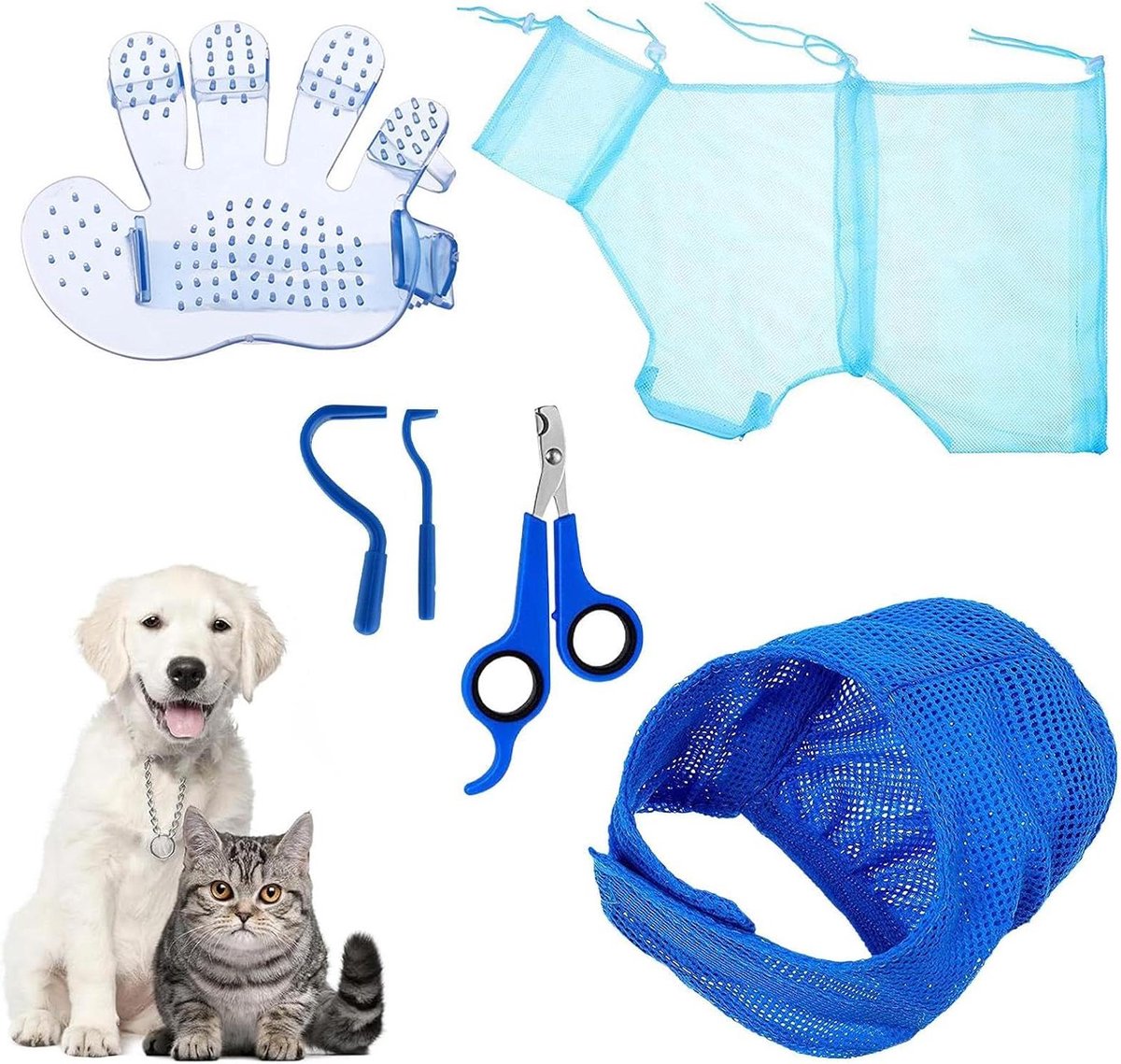 Katten Badjas - Dieren Douche Net - Veilige Verzorging - Krab- en Bijtpreventie - 24 x 16 x 3 cm