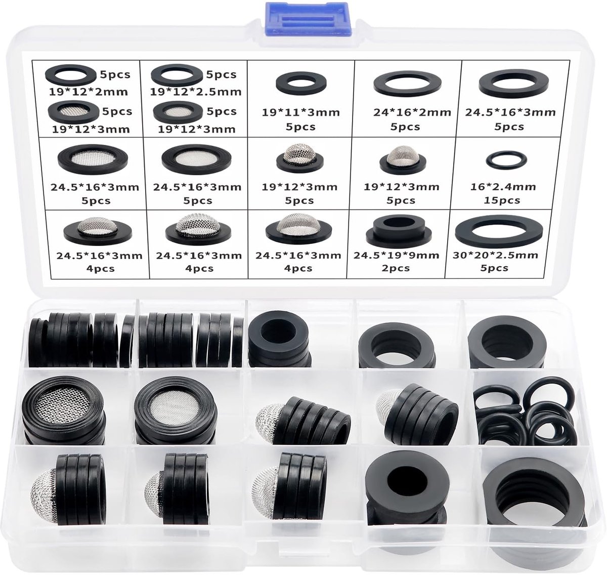 89-delige O-Ring Set voor schermafdichting, rubberen ringen, afdichtringen voor douchekop en slangen, geschikt voor 1/2 en 3/4 inch aansluitingen