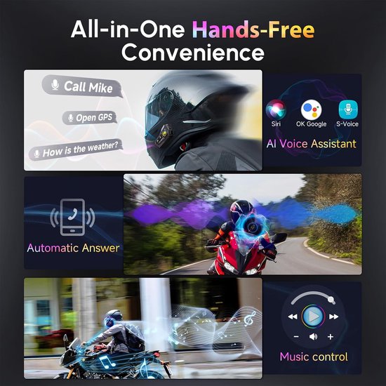 Motorfiets Headset - Motorhelm Speaker - Veilig Rijden - Wireless 5.3 - 1000 mAh Batterij - Zwart — afbeelding 4