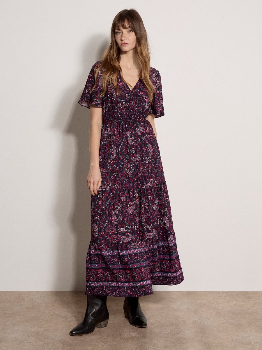Maxi-jurk met paisleyprint en gelaagde rok