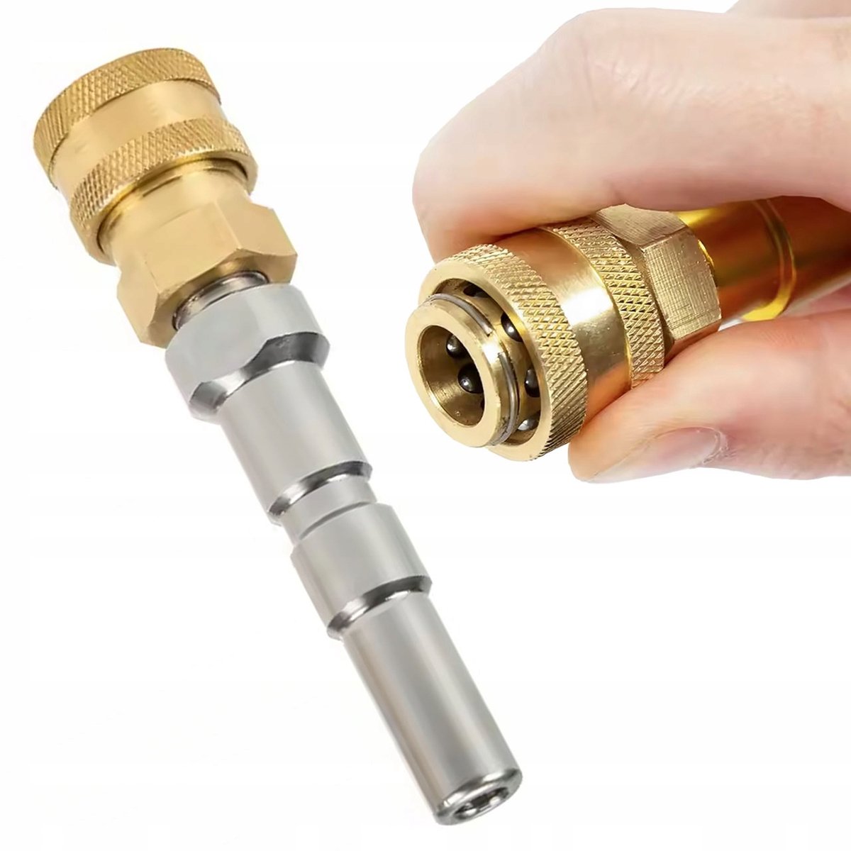 Rosfix Adapter Vervanging Spuitaccessoire - Snelkoppeling 1/4" - RVS en Messing - Geschikt voor Nilfisk