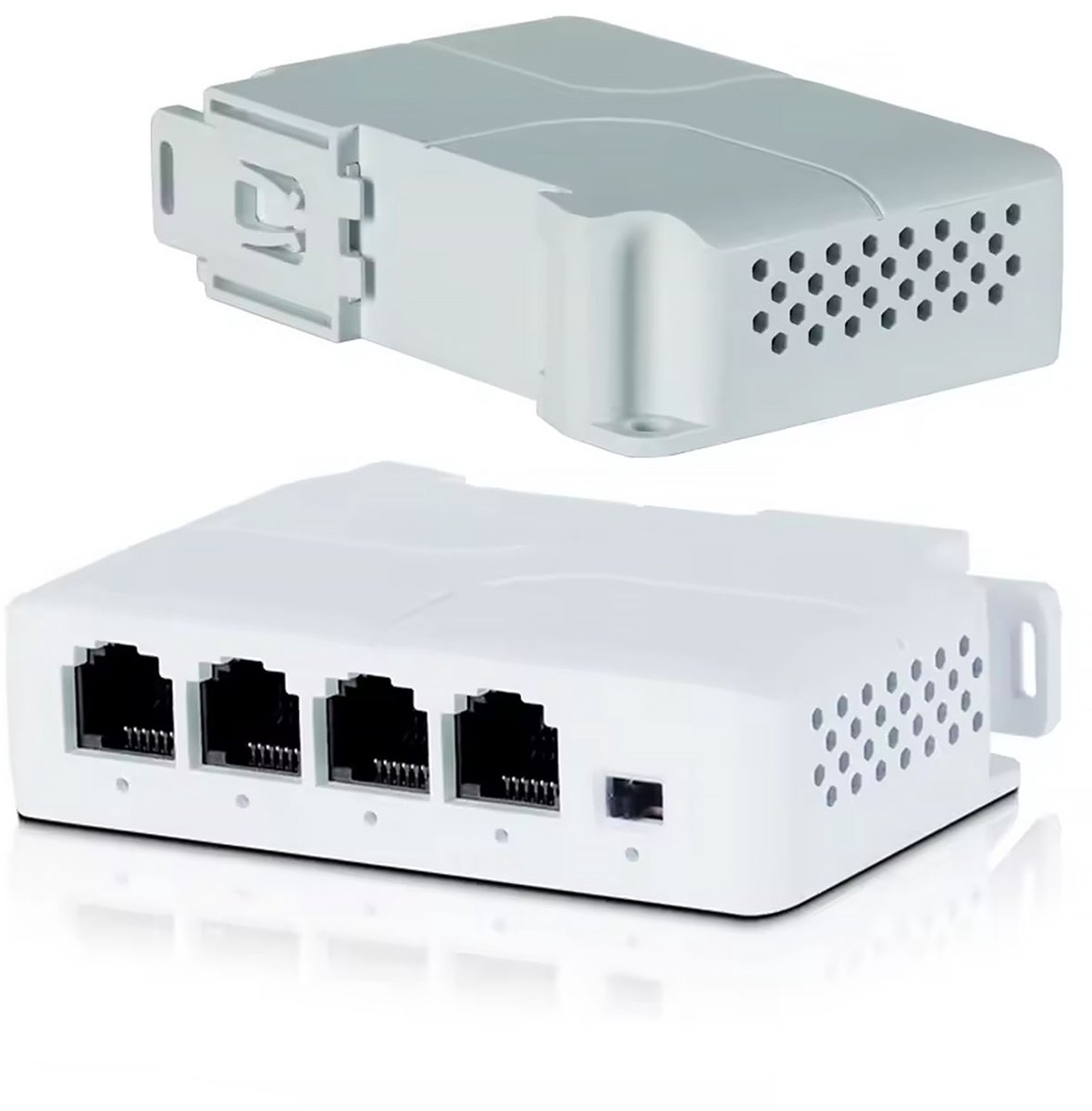 Rosfix PoE Extender Repeater DIN TH35 - 1x in 3x Out, Gigabit - 25W tot, 8W/Port, 100m, Auto