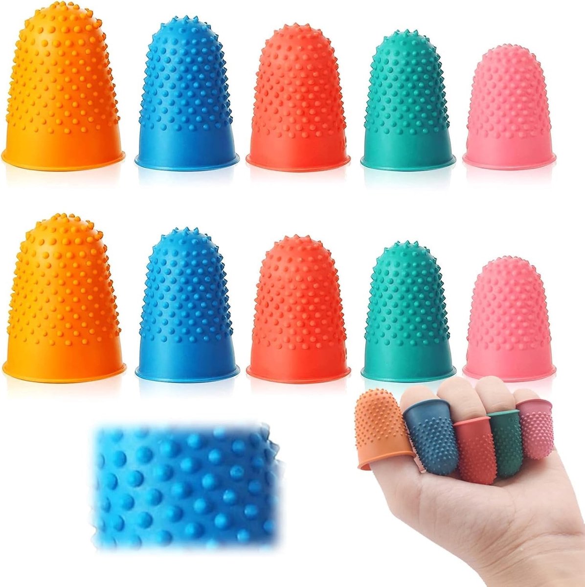 10 Stuks Rubber Vingerpads voor Geld Tellende Taken, Schrijven en Sorteren - Herbruikbare Handgrepen in 5 Maten en Kleuren