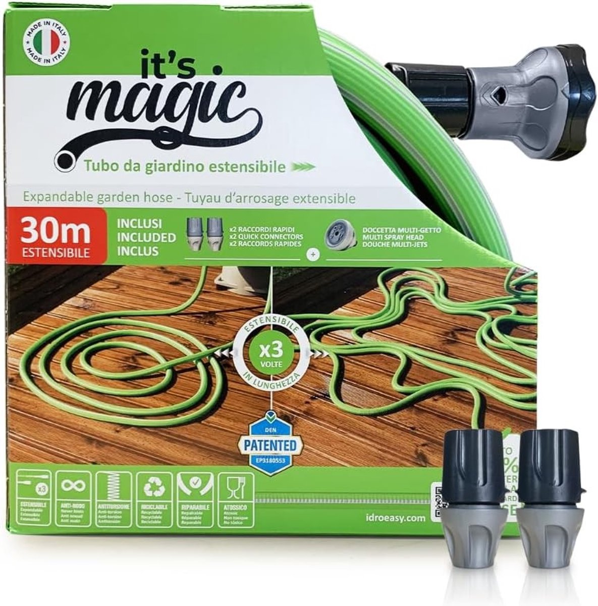Tuinslang 30 meter - Groen - Verlengbare Tuinslang met Multi Jet Handdouche - Knoop- en Twistbestendig - Voor Tuinieren en Schoonmaken