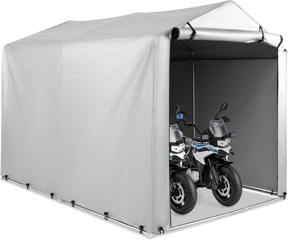 Garagetent Opbergtent - Carport Tent - Fietsen Opbergen - Waterdicht PE Materiaal - 218 x 160 x 164 cm - Zilvergrijs