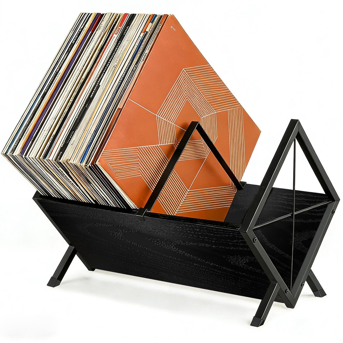 Omgoods - Vinyl Platenrek voor 80-100 LP's met Antislip Scheidingsklem