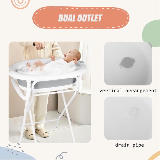 Opvouwbare Babybadkuip - Babybadje Babywanne - Veilig Baden - Met Badkruk - 72 x 51 x 42 cm - Grijs — afbeelding 4