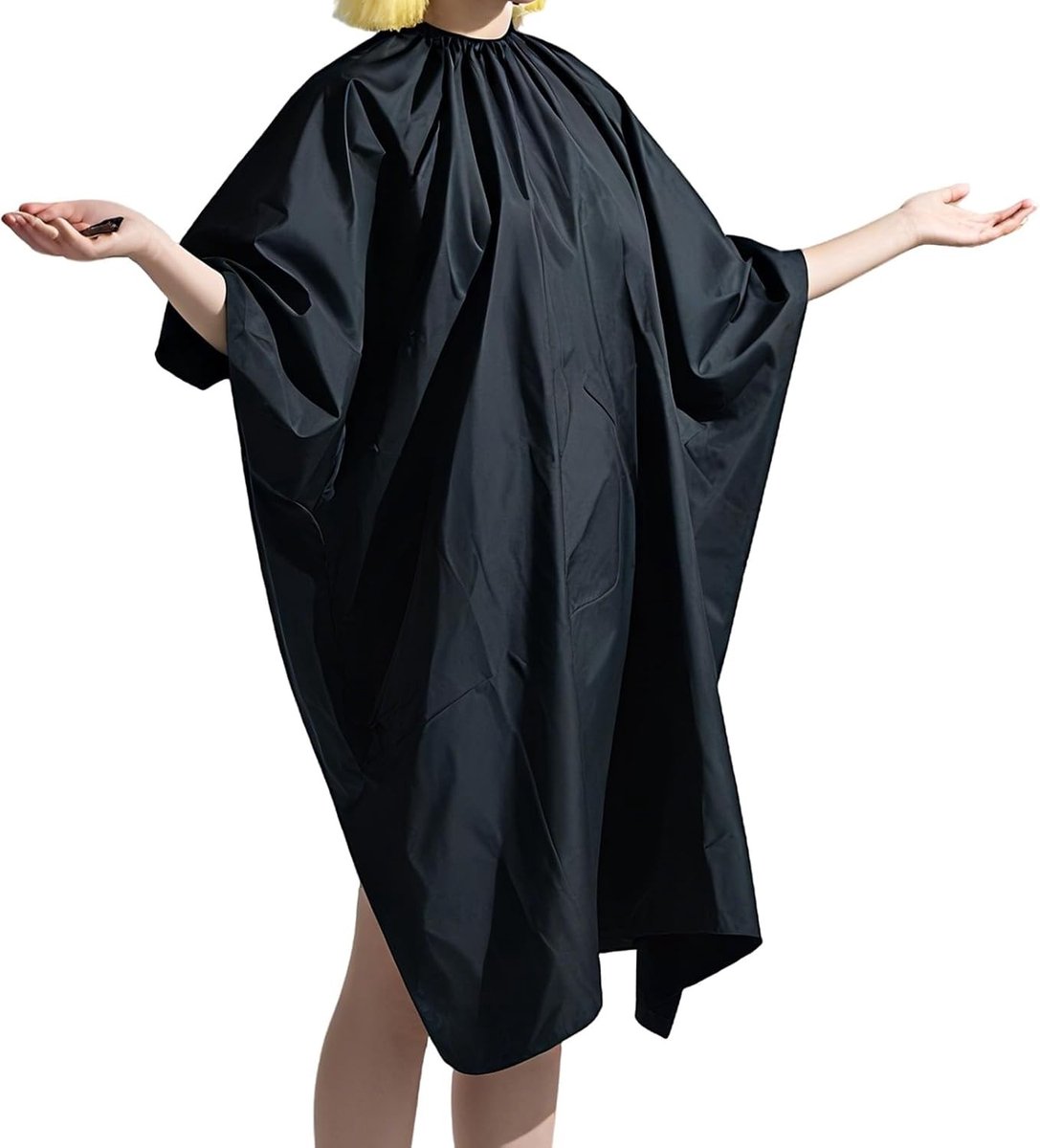 Ademende Kapperscape in Zwart, Universele Maat 120 x 140 cm met Flexibele Sluiting en Gratis Spons voor Comfort, Perfect voor Salon en Thuisgebruik, Duurzaam en Praktisch