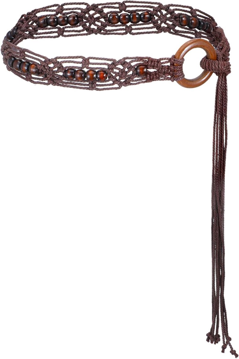 Boho Gevlochten Riem voor Dames, Verstelbare Kralen en Kwastjes Riem voor Jurken en Casual Outfits