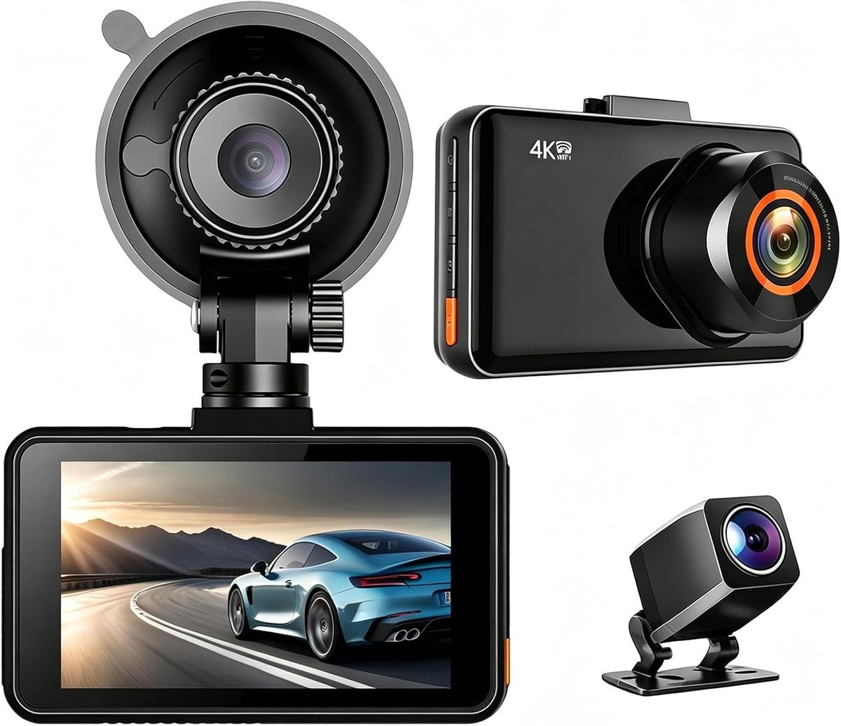 Dashcam voor auto - Zwart - 1 x 1 x 1 cm - 4K + 1080p Camera met Wifi en 360° Groothoek - Voor Personenauto