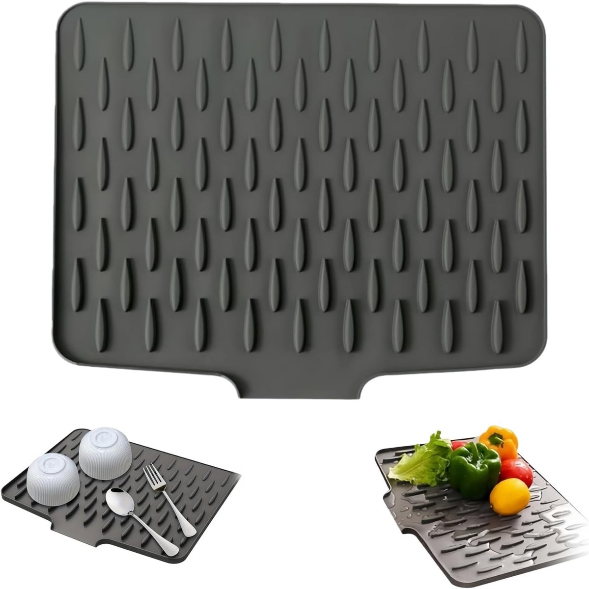 Afdruipmat Keuken - Droogmat Servies - Servies Drogen - Efficiënte Waterafvoer - 40 x 32 cm - Grijs
