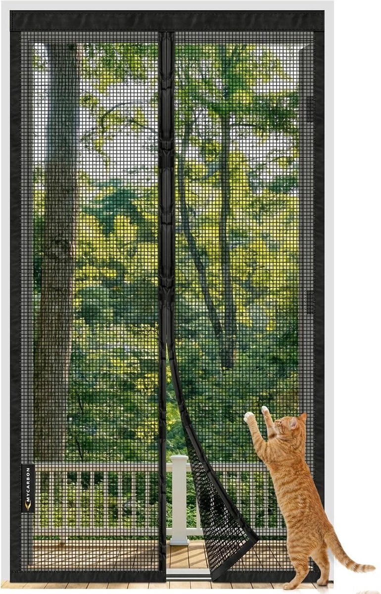 Doornrooster tegen katten - Zwart - 80 x 220 cm - Glasvezel Vliegengaas met Klittenbandsluiting - Insectenscherm voor Balkondeur