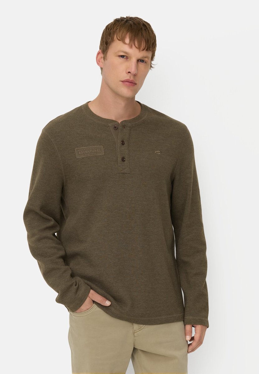 camel active Henley-shirt van biologisch katoen - Maat menswear-XXL - Olijfgroen