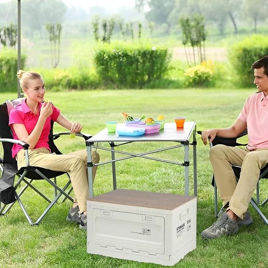 Camping Opbergbox - Opvouwbare Organizer - Buiten Leven - Met Houten Deksel - 50L - Wit — afbeelding 5