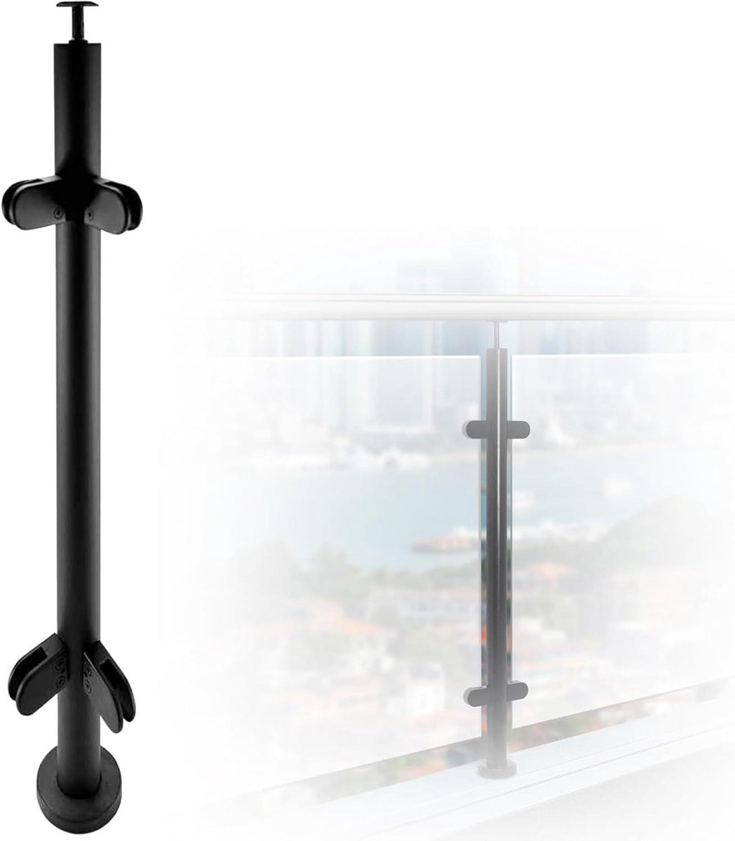 Glazen Balustrade Paal - RVS Baluster - Terras Afrastering - Geborsteld Roestvrij Staal - 95 cm - Zwart